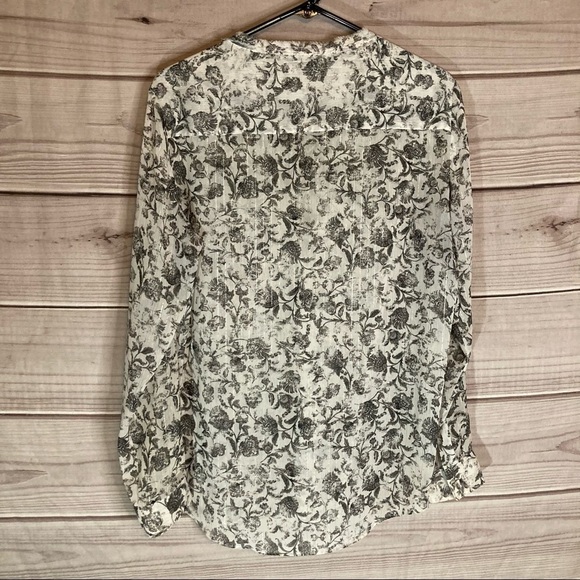 THE Kooples Baroque Print Floral Ruffle Lace Up Top In White - Picture 10 of 14